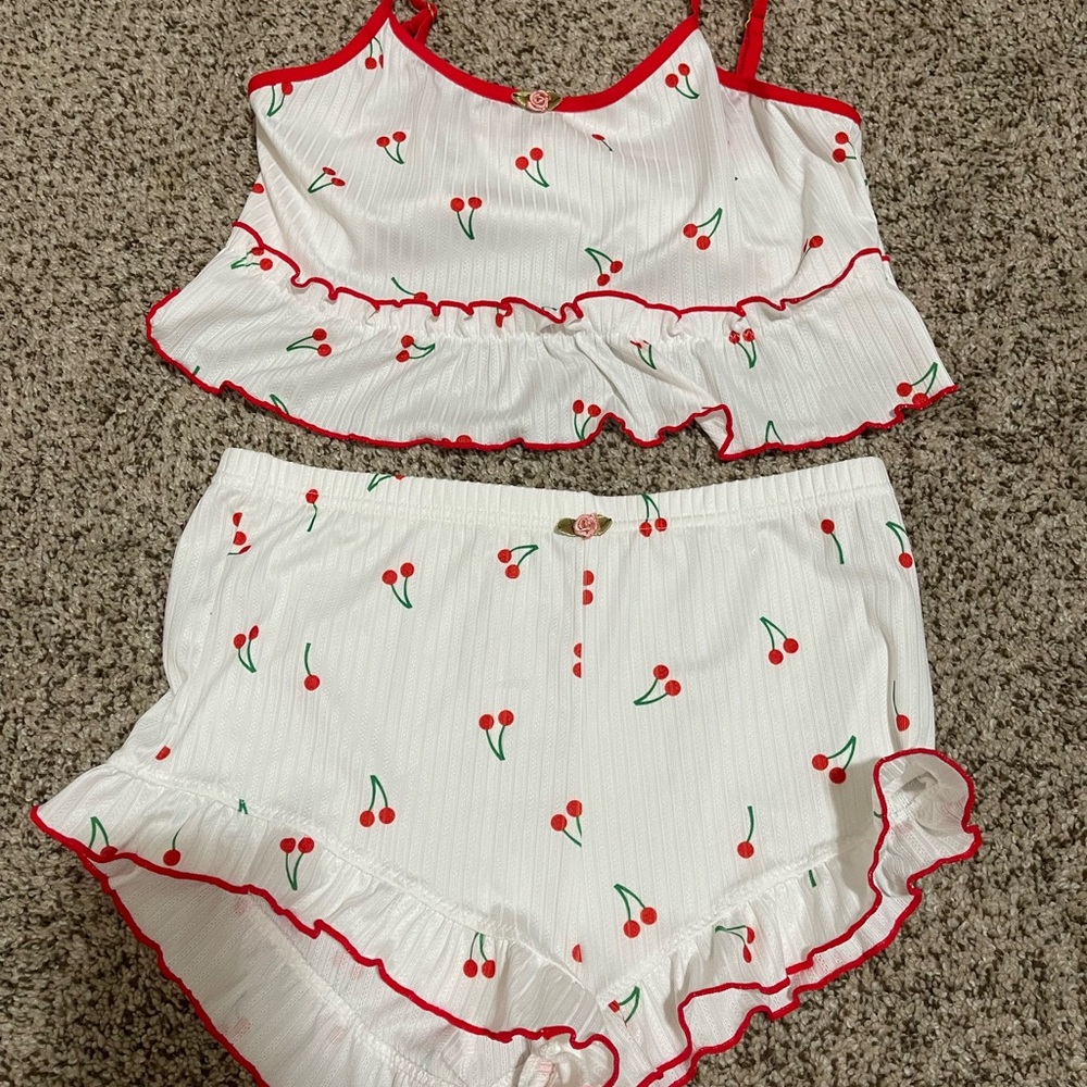 Cherry Print Ruffle Pajama Set